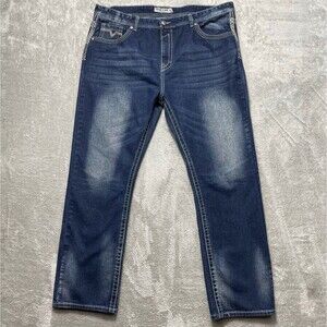 Blue Cult Jeans Men's 44x32 Dark Blue Denim Straight 100% Cotton Embroidered Y2K